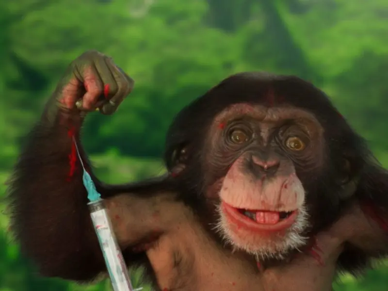 A baby chimp and a syringe