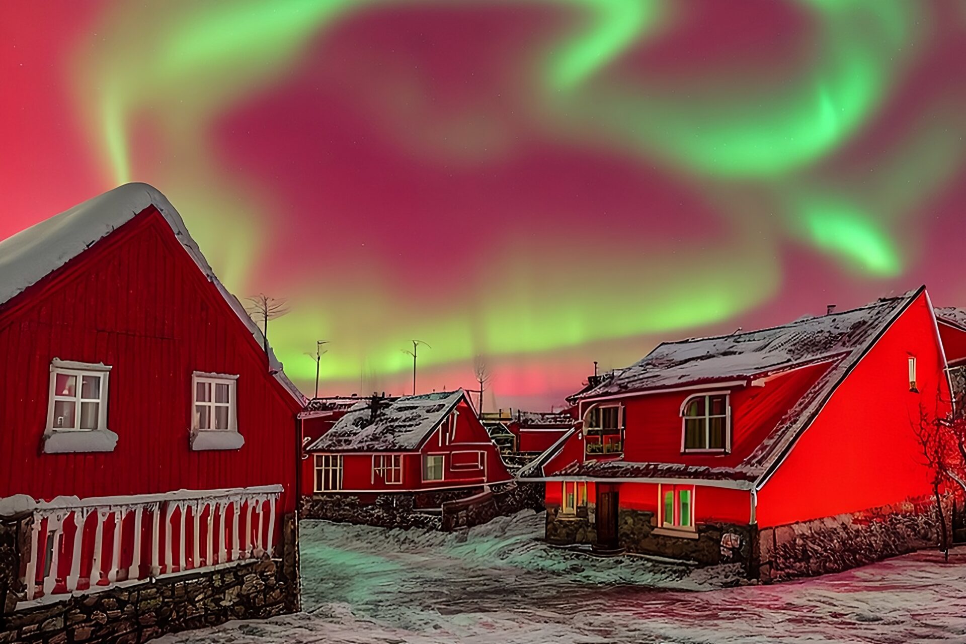 Sky filled with amazing colors over fisher village in Iceland
