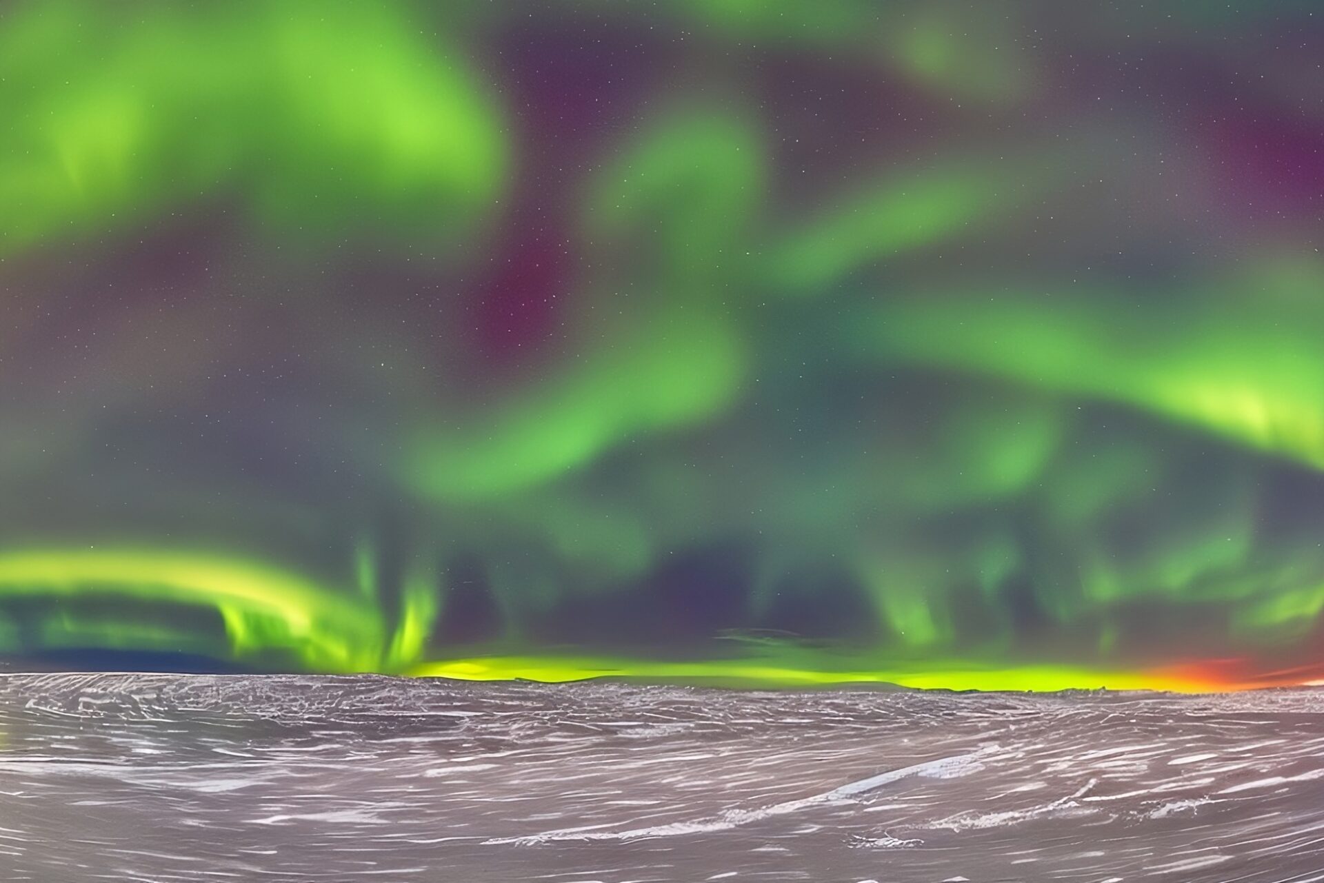 Snow storm and aurora on the South Pole