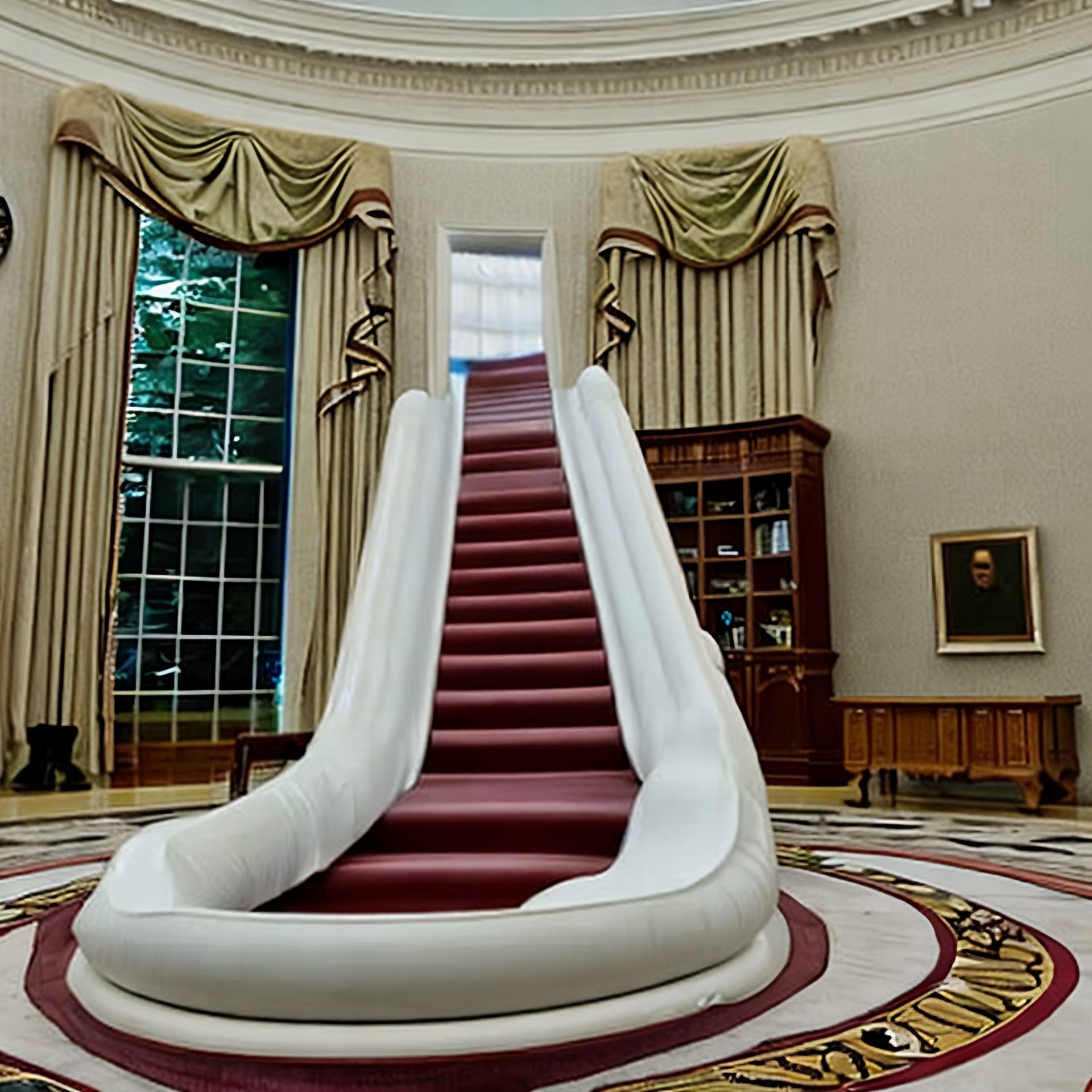 Water slide in the Oval Office